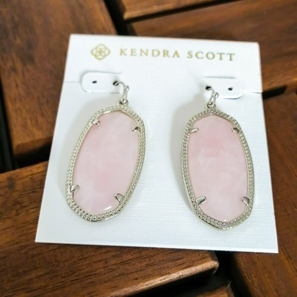 Kendra Scott Elle Silver Earrings Pink Quartz